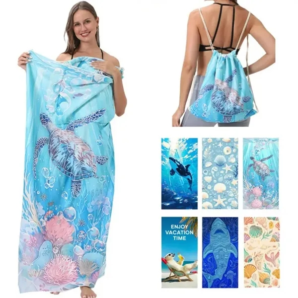 Custom 2-in-1 Convertible Beach Towel Sack Pack - Custom 2-in-1 Convertible Beach Towel Sack Pack - Image 0 of 8
