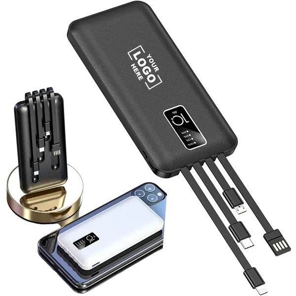 10000mAh Slim Power Bank with Built-In 4 Cables - 10000mAh Slim Power Bank with Built-In 4 Cables - Image 0 of 6