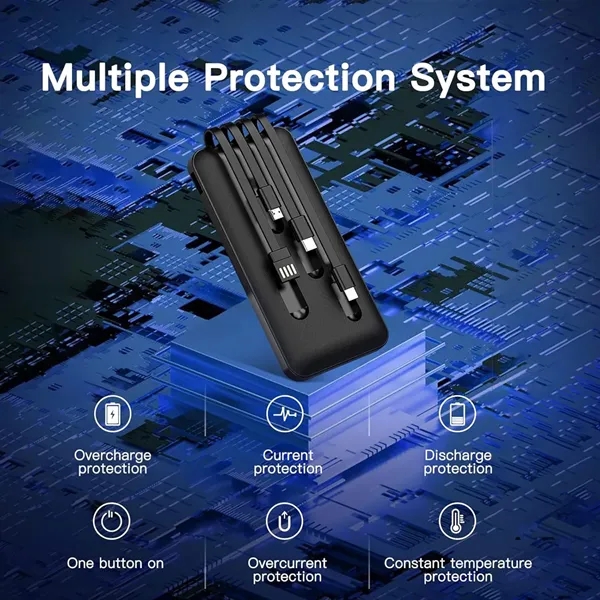 10000mAh Slim Power Bank with Built-In 4 Cables - 10000mAh Slim Power Bank with Built-In 4 Cables - Image 4 of 6
