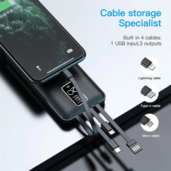 10000mAh Slim Power Bank with Built-In 4 Cables - 10000mAh Slim Power Bank with Built-In 4 Cables - Image 5 of 6
