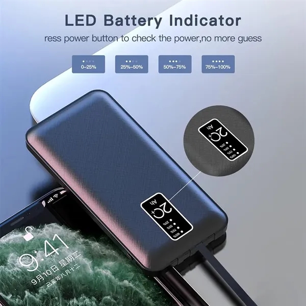 10000mAh Slim Power Bank with Built-In 4 Cables - 10000mAh Slim Power Bank with Built-In 4 Cables - Image 6 of 6