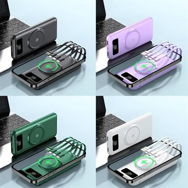 10000mAh Slim Wireless Power Bank with 4 Built-in Cables - 10000mAh Slim Wireless Power Bank with 4 Built-in Cables - Image 1 of 6