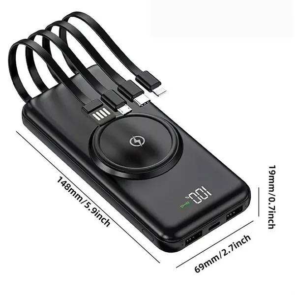 10000mAh Slim Wireless Power Bank with 4 Built-in Cables - 10000mAh Slim Wireless Power Bank with 4 Built-in Cables - Image 2 of 6