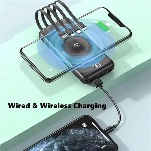 10000mAh Slim Wireless Power Bank with 4 Built-in Cables - 10000mAh Slim Wireless Power Bank with 4 Built-in Cables - Image 4 of 6