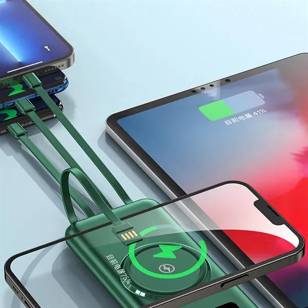 10000mAh Slim Wireless Power Bank with 4 Built-in Cables - 10000mAh Slim Wireless Power Bank with 4 Built-in Cables - Image 5 of 6