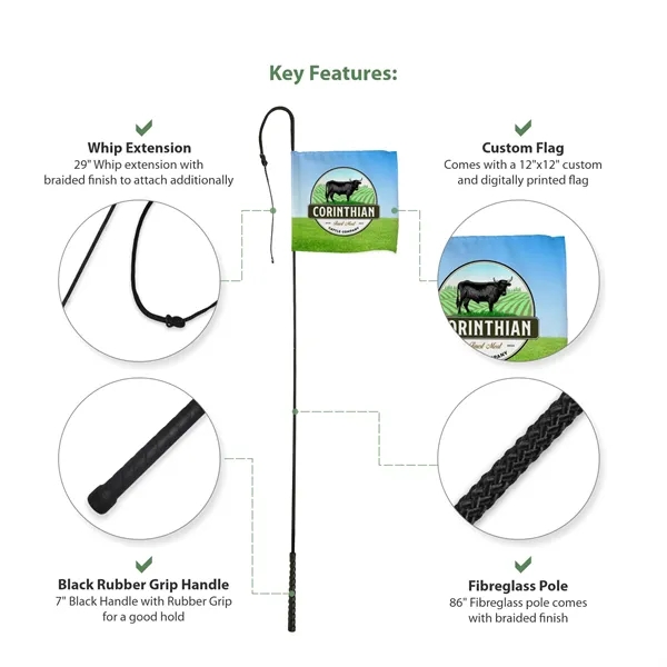 86" Black Whip Rod With 12"x12" Custom Digital Flag - 86" Black Whip Rod With 12"x12" Custom Digital Flag - Image 7 of 9