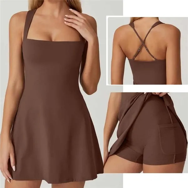 Athletic Tennis Dress with Built-in Bra&Shorts Pockets - Athletic Tennis Dress with Built-in Bra&Shorts Pockets - Image 1 of 3