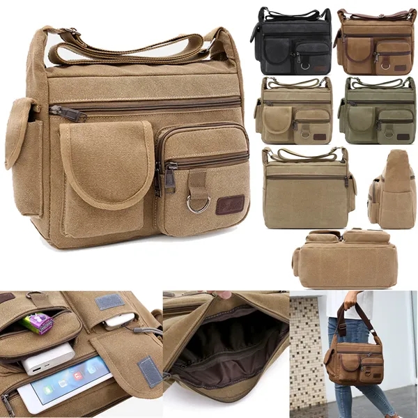 Rugged Canvas Crossbody Bag: Multi-Pocket Storage & Style - Rugged Canvas Crossbody Bag: Multi-Pocket Storage & Style - Image 0 of 2