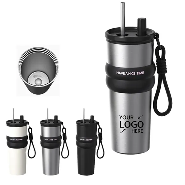 24OZ Stainless Steel Tumbler Water Bottle with Lid and Straw - 24OZ Stainless Steel Tumbler Water Bottle with Lid and Straw - Image 0 of 3