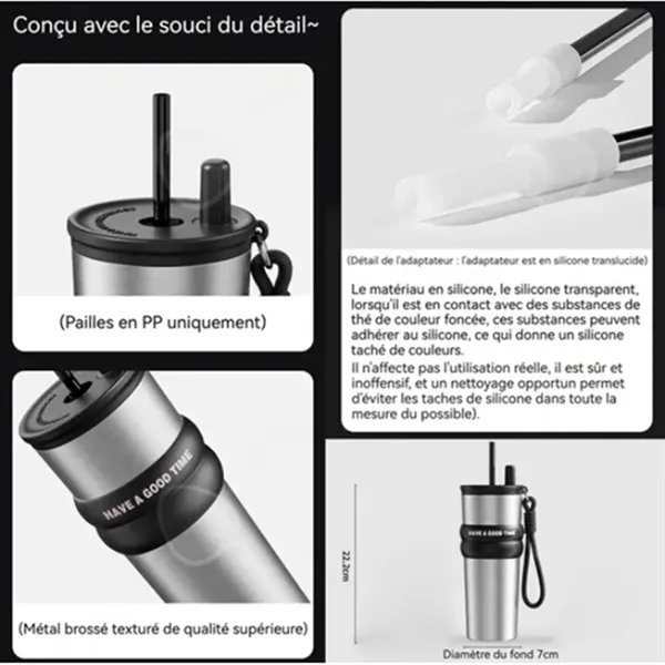 24OZ Stainless Steel Tumbler Water Bottle with Lid and Straw - 24OZ Stainless Steel Tumbler Water Bottle with Lid and Straw - Image 2 of 3