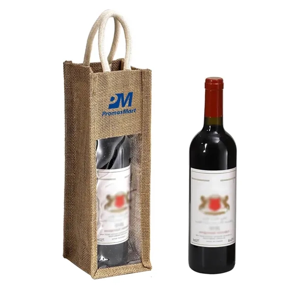 Burlap Wine Bottle Bags Jute Wine Gift Bag with Window and H - Burlap Wine Bottle Bags Jute Wine Gift Bag with Window and H - Image 0 of 3