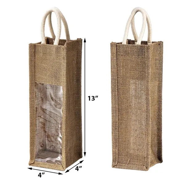 Burlap Wine Bottle Bags Jute Wine Gift Bag with Window and H - Burlap Wine Bottle Bags Jute Wine Gift Bag with Window and H - Image 1 of 3