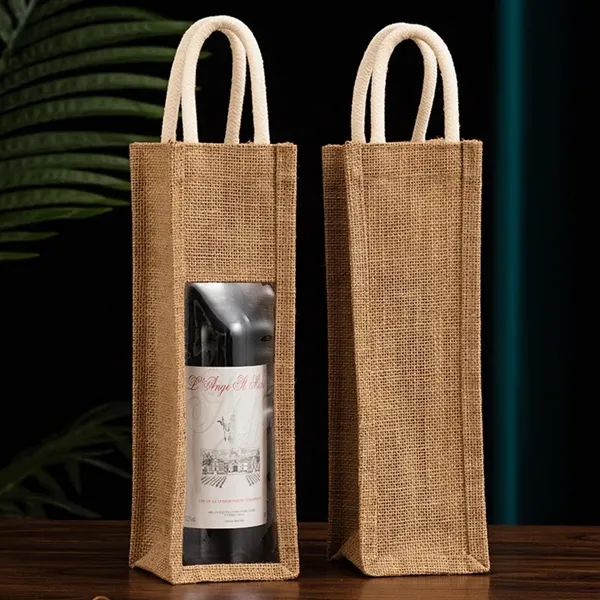 Burlap Wine Bottle Bags Jute Wine Gift Bag with Window and H - Burlap Wine Bottle Bags Jute Wine Gift Bag with Window and H - Image 2 of 3
