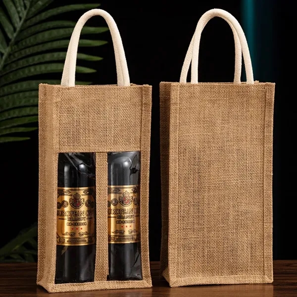 Burlap Wine Bottle Bags Jute Wine Gift Bag with Window and H - Burlap Wine Bottle Bags Jute Wine Gift Bag with Window and H - Image 3 of 3