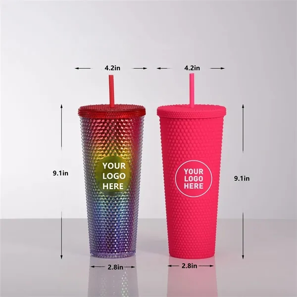 24oz Double Walled Cups Fully Studded Tumbler with Lid - 24oz Double Walled Cups Fully Studded Tumbler with Lid - Image 2 of 4