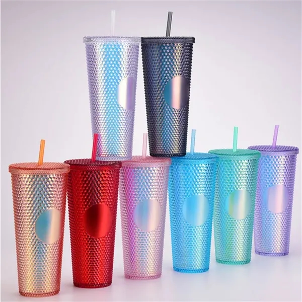 24oz Double Walled Cups Fully Studded Tumbler with Lid - 24oz Double Walled Cups Fully Studded Tumbler with Lid - Image 3 of 4