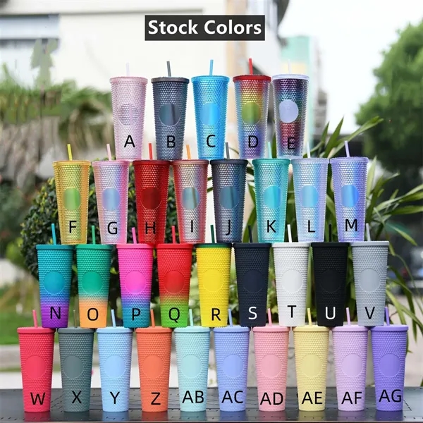 24oz Double Walled Cups Fully Studded Tumbler with Lid - 24oz Double Walled Cups Fully Studded Tumbler with Lid - Image 4 of 4