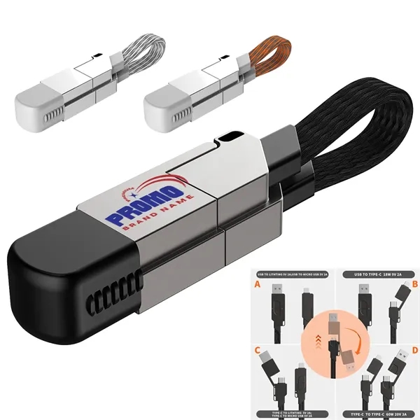 6-In-1 Portable Keychain 60W Fast Charging Cable - 6-In-1 Portable Keychain 60W Fast Charging Cable - Image 0 of 5