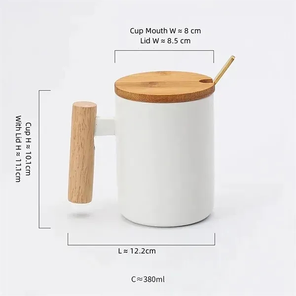 13oz Wooden Handle Coffee Mug With Stir Spoon - 13oz Wooden Handle Coffee Mug With Stir Spoon - Image 1 of 4