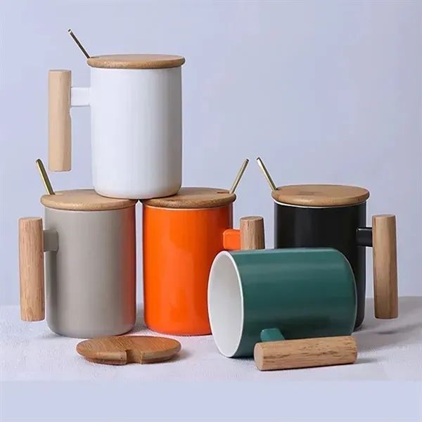 13oz Wooden Handle Coffee Mug With Stir Spoon - 13oz Wooden Handle Coffee Mug With Stir Spoon - Image 4 of 4