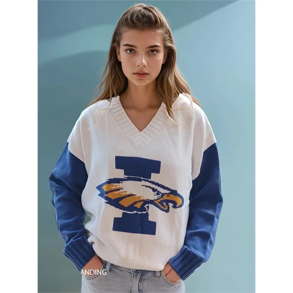 Custom Knit Varsity V-Neck Sweater - Custom Knit Varsity V-Neck Sweater - Image 0 of 0