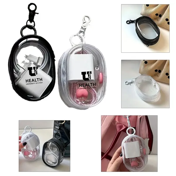 Transparent Charging Cable Organizer With Keychain - Transparent Charging Cable Organizer With Keychain - Image 0 of 3