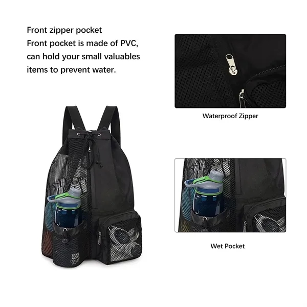 Beach Mesh Drawstring Backpack with Wet Pocket - Beach Mesh Drawstring Backpack with Wet Pocket - Image 2 of 3