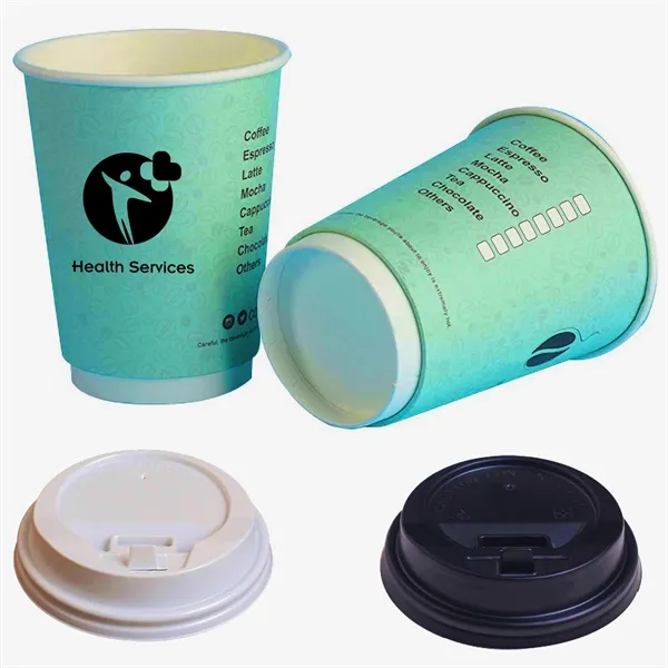12 oz Food Grade Double Wall Paper Cup w/ Lid - 12 oz Food Grade Double Wall Paper Cup w/ Lid - Image 0 of 6