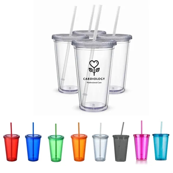 16 Oz. Double Wall Acrylic Tumblers W/Straw - 16 Oz. Double Wall Acrylic Tumblers W/Straw - Image 0 of 6