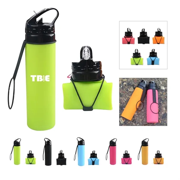 20 Oz Silicone Foldable Folding Sports Bottle - 20 Oz Silicone Foldable Folding Sports Bottle - Image 0 of 3