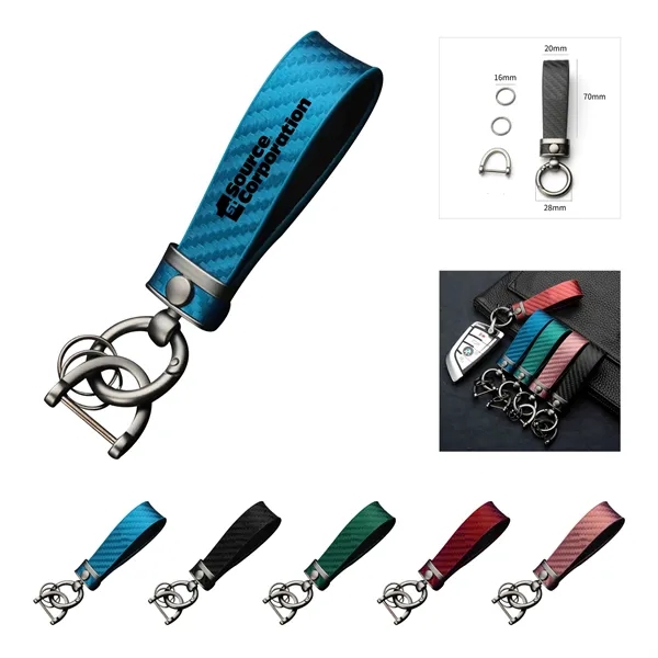 Carbon Fiber Leather Metal  Keychain