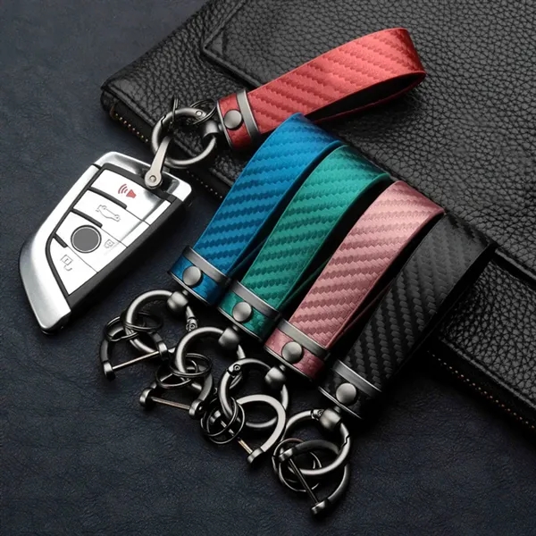 Carbon Fiber Leather Metal  Keychain