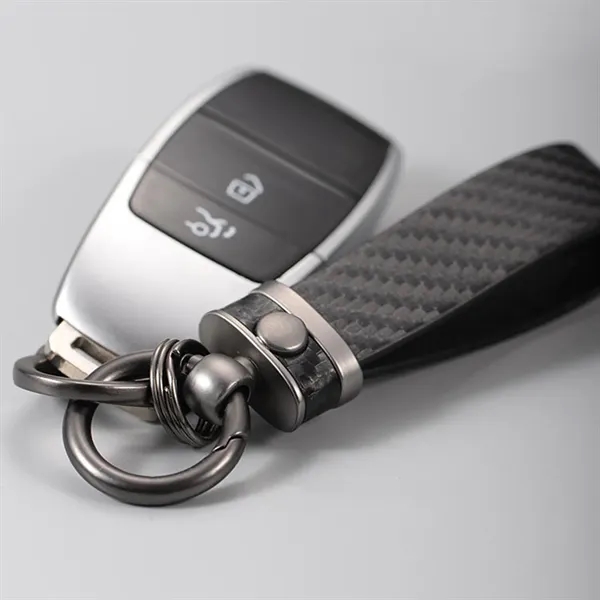 Carbon Fiber Leather Metal  Keychain