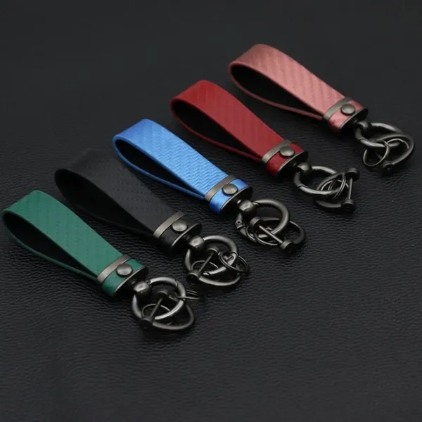 Carbon Fiber Leather Metal  Keychain