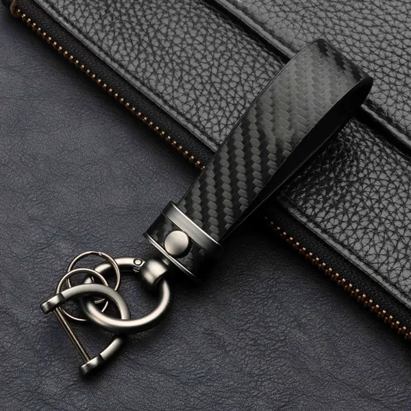 Carbon Fiber Leather Metal  Keychain
