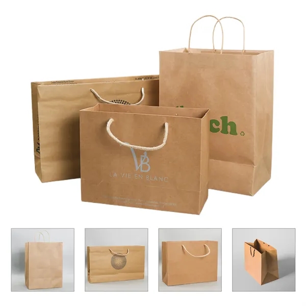 Custom Size Kraft Paper Bag W/ Handle - Custom Size Kraft Paper Bag W/ Handle - Image 0 of 3