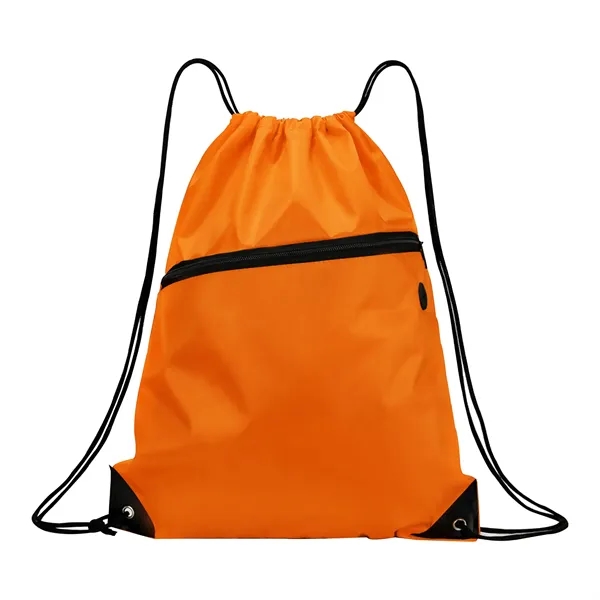 210D Drawstring Backpack with Front Zipper Pocket - 210D Drawstring Backpack with Front Zipper Pocket - Image 1 of 3