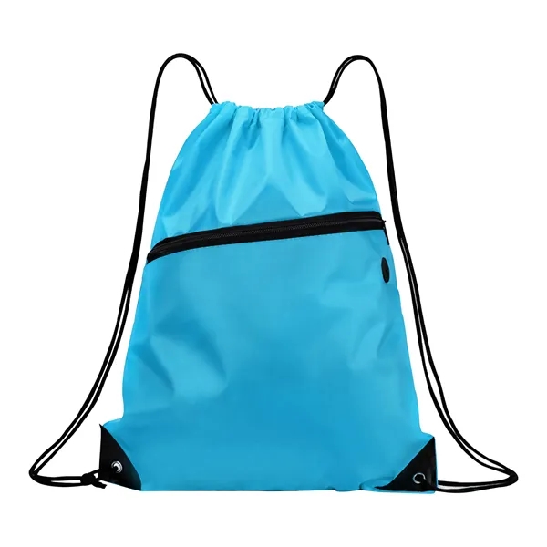 210D Drawstring Backpack with Front Zipper Pocket - 210D Drawstring Backpack with Front Zipper Pocket - Image 2 of 3