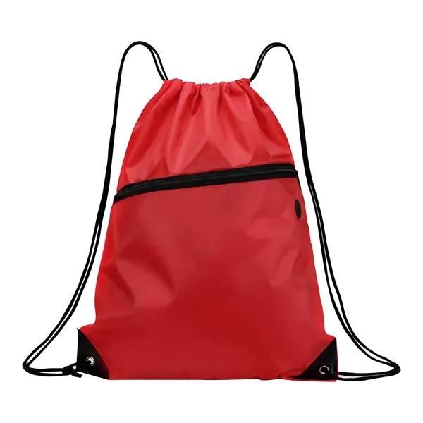 210D Drawstring Backpack with Front Zipper Pocket - 210D Drawstring Backpack with Front Zipper Pocket - Image 3 of 3