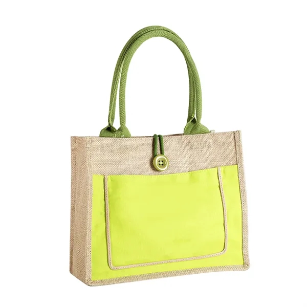 Jute Tote Bag with Handles Button Closure - Jute Tote Bag with Handles Button Closure - Image 2 of 10