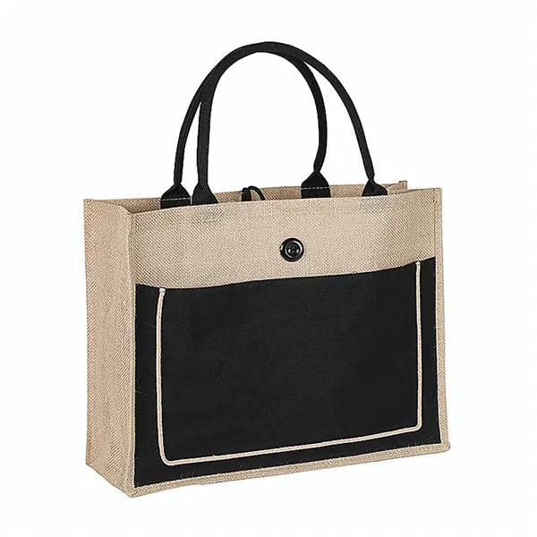 Jute Tote Bag with Handles Button Closure - Jute Tote Bag with Handles Button Closure - Image 3 of 10