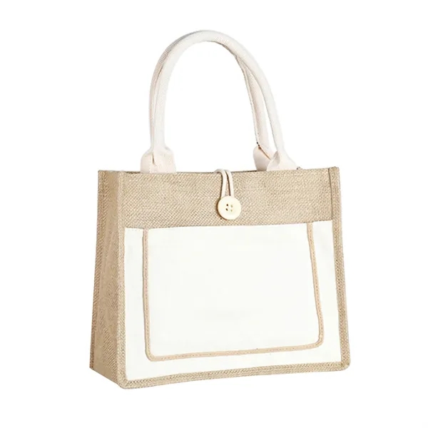 Jute Tote Bag with Handles Button Closure - Jute Tote Bag with Handles Button Closure - Image 4 of 10