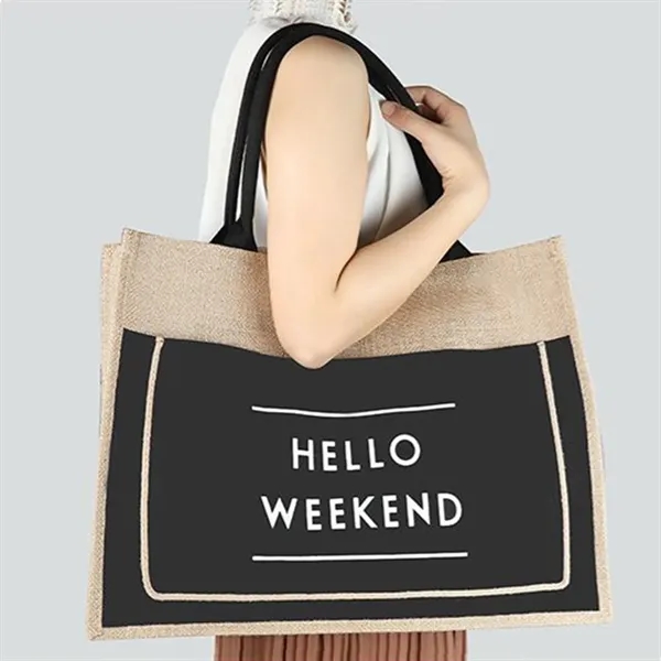 Jute Tote Bag with Handles Button Closure - Jute Tote Bag with Handles Button Closure - Image 5 of 10