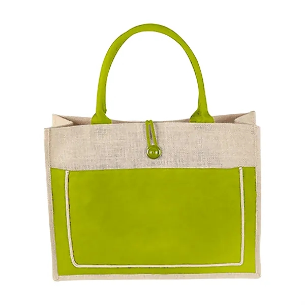 Jute Tote Bag with Handles Button Closure - Jute Tote Bag with Handles Button Closure - Image 9 of 10