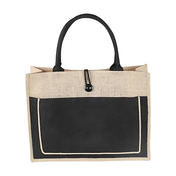 Jute Tote Bag with Handles Button Closure - Jute Tote Bag with Handles Button Closure - Image 10 of 10