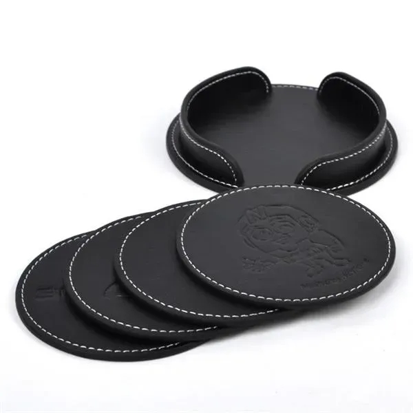 Leather 4 Round Coaster Set - Leather 4 Round Coaster Set - Image 0 of 14