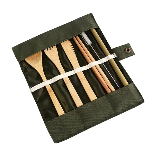 Reusable Bamboo Cutlery Set with Travel Pouch - Reusable Bamboo Cutlery Set with Travel Pouch - Image 1 of 3