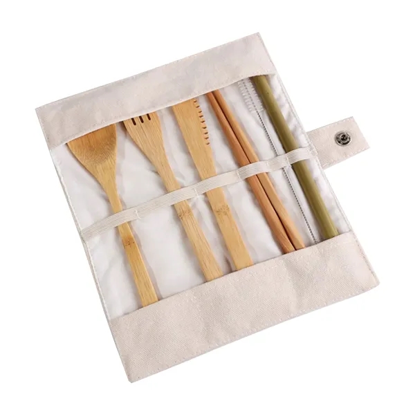 Reusable Bamboo Cutlery Set with Travel Pouch - Reusable Bamboo Cutlery Set with Travel Pouch - Image 2 of 3