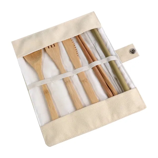 Reusable Bamboo Cutlery Set with Travel Pouch - Reusable Bamboo Cutlery Set with Travel Pouch - Image 3 of 3