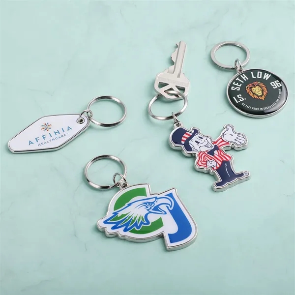 Custom Die Cast Keychain w/Offset Print & Epoxy Dome - Custom Die Cast Keychain w/Offset Print & Epoxy Dome - Image 1 of 3